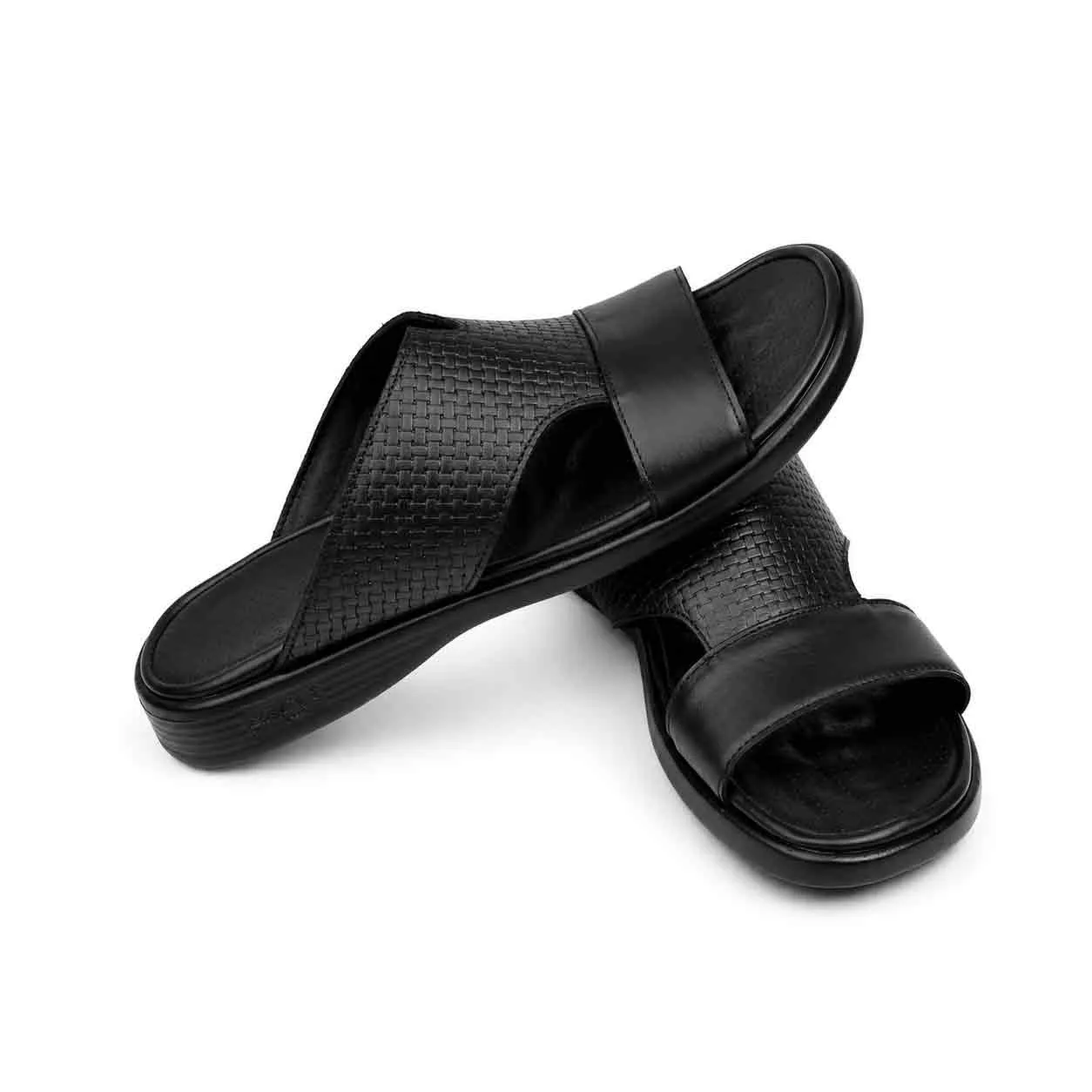 Sandale pour homme HR noir cuir   miniature